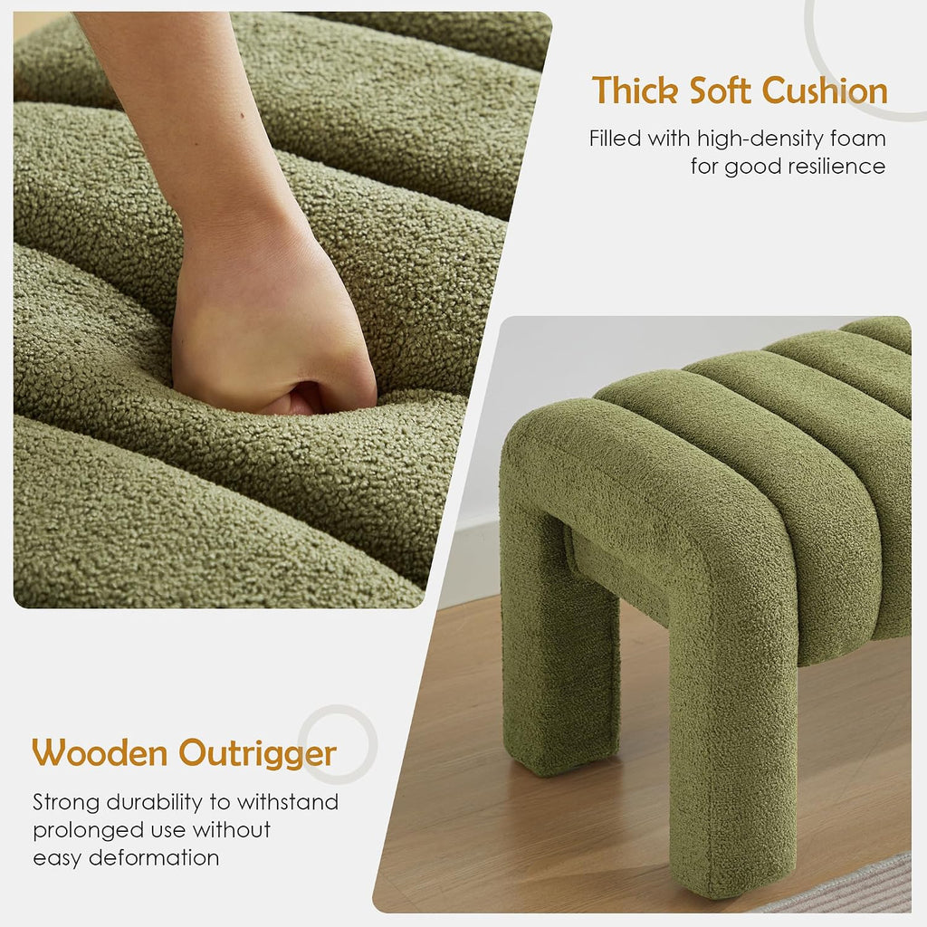 43.3" Dining Room Bench, Green Tufted Upholstered End of Bed Bench, Modern Entryway Ottoman Window Seat with Solid