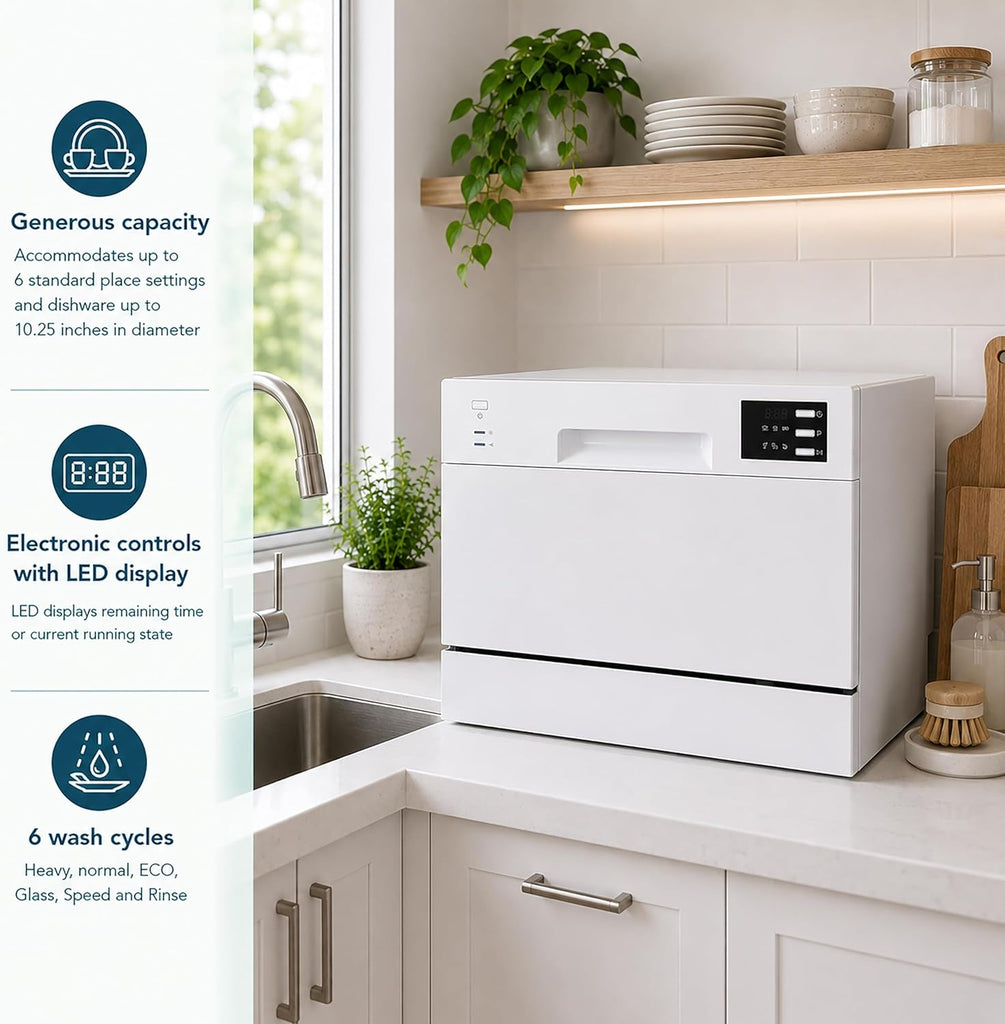 SD-2225DWA Countertop Dishwasher with Delay Start & LED - White