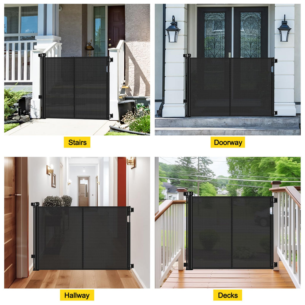 Reinforced 42" Extra Tall Retractable Baby Gates, Extends up to 60" Wide