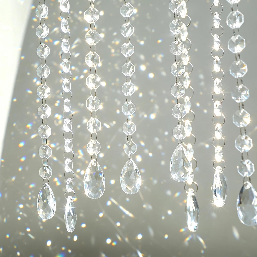 1ft 10pcs Teardrop Crystal Garland Prism Beads Chains - Hanging Crystals, Glass Chandelier Parts Replacement