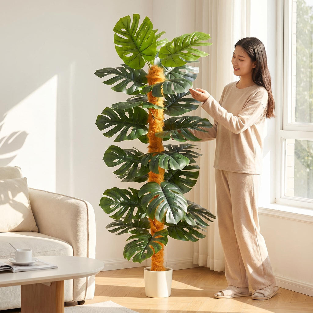 Artificial Monstera Plant 6ft Fake Plant with White Planter