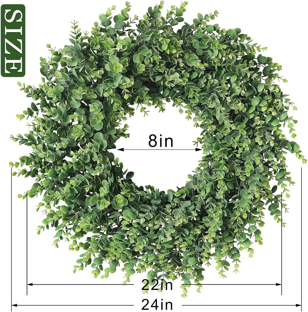 24" Lifelike Touch Artificial Eucalyptus Wreath for Front Door Decor(Green)