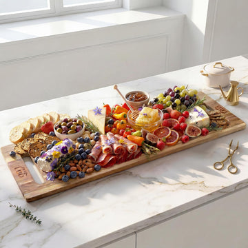 36 Inch Extra Large Charcuterie Board, Acacia Wood Long Serving Board with Handles and 2 Stands, Rectangular Cheese