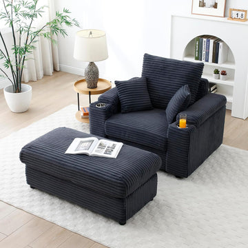 Luxe Oversized Lounge Chair and Ottoman — Grey