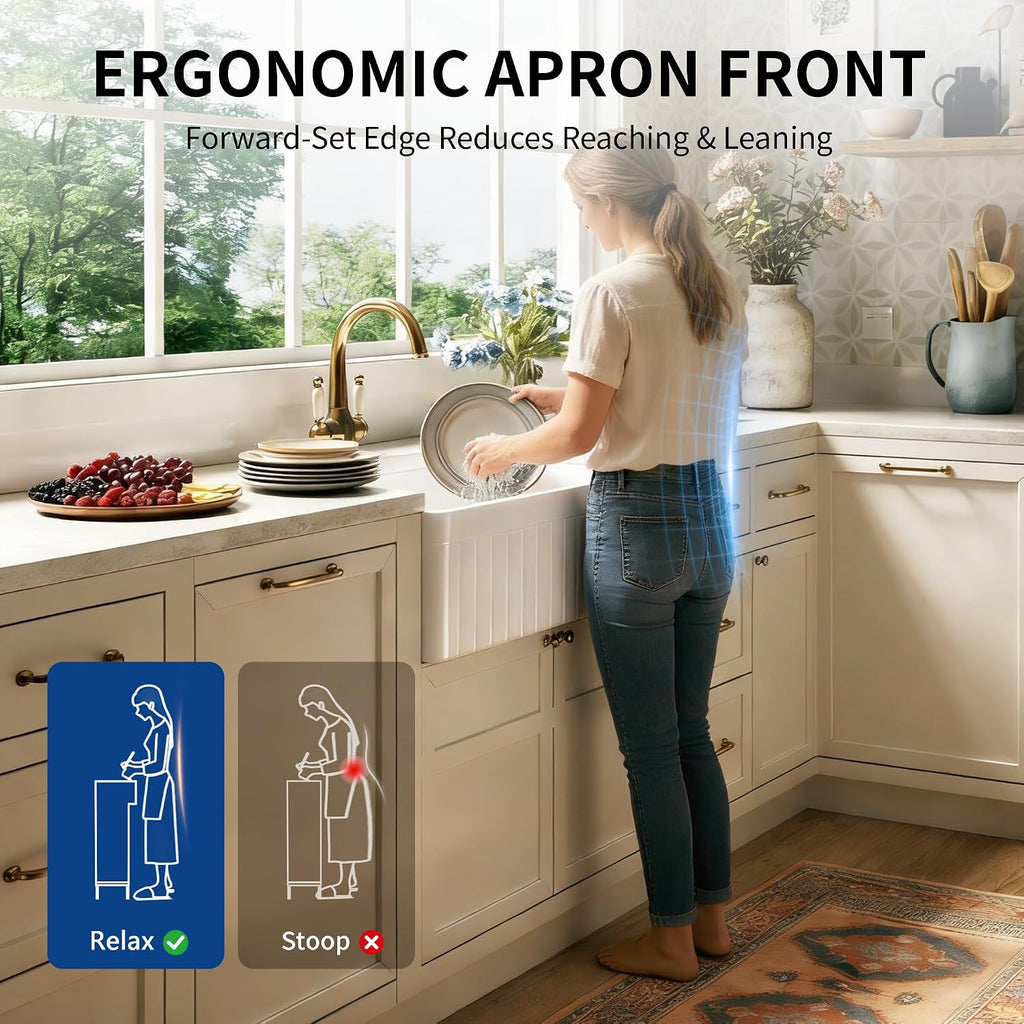 White Farmhouse Sink Apron Front Farm Kitchen Sink 33 inch | Single Bowl Deep Drop-in Undermount Reversible Sinks
