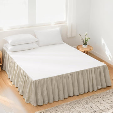 Soft Cozy French Linen Bed Skirt with Pleated Frills - 14" Tailored Drop Dust Ruffle for Farmhouse & Modern Bedrooms