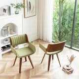 Swivel Dining Chair, Mid-Century Modern Faux Leather Chair with Armrests and Wood Legs, Green