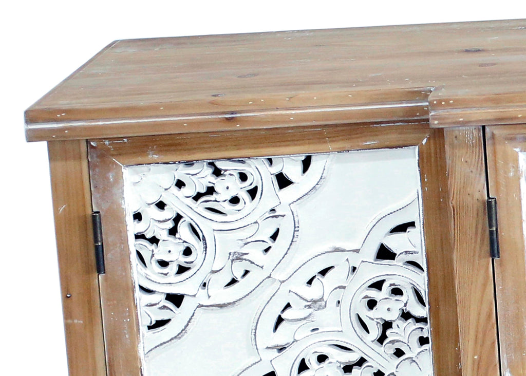 63" Solid Wood Sideboard Buffet Cabinet with Storage, Carved Credenza