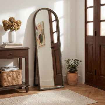 22"x 65"inch Full Length Mirror with Stand, Walnut Wood-Grain Foil Finish Floor Mirror