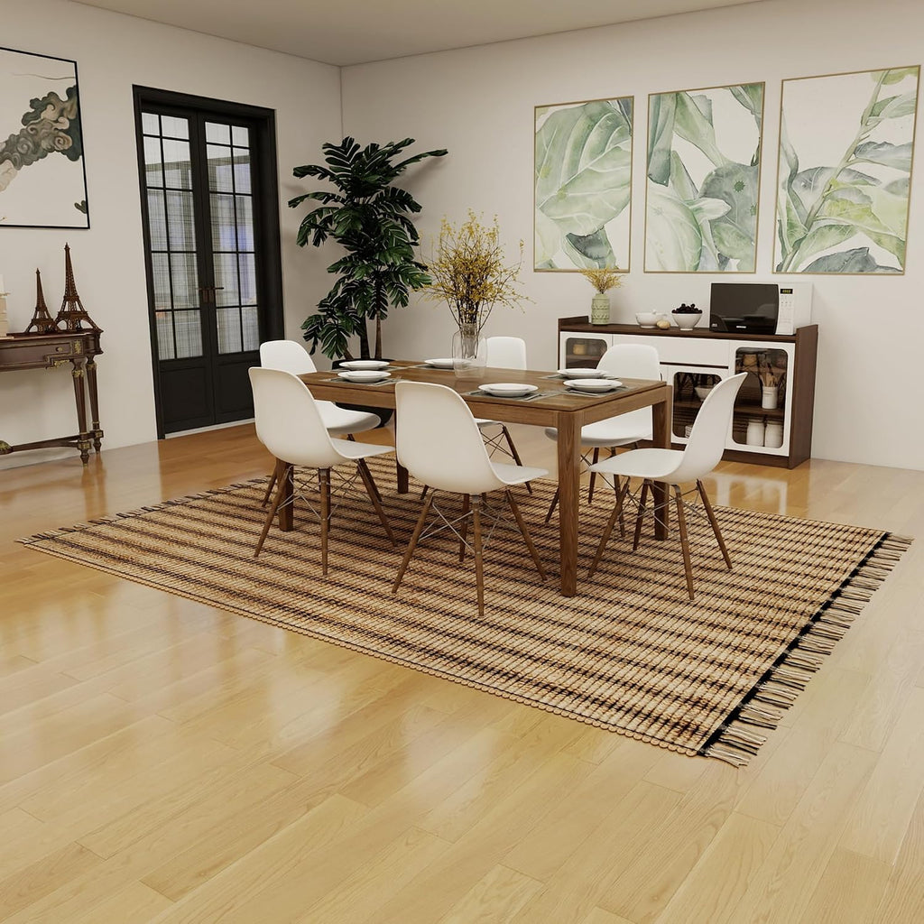 Jute Area Rug 8x10 ft - Soft Handwoven Striped Natural Fiber Rug, Eco-Friendly Braided Indoor Floor Mat, Non-Slip