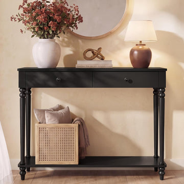 Mariel Collection - Console Table, Narrow Entryway Sofa Table with Drawers and Shelf, Solid Wood Legs, Mid-Century