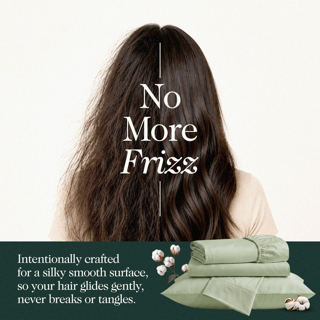 Split King Sheets, Egyptian Cotton Blend Sateen, 400 TC, 5 Pc, Sage Green