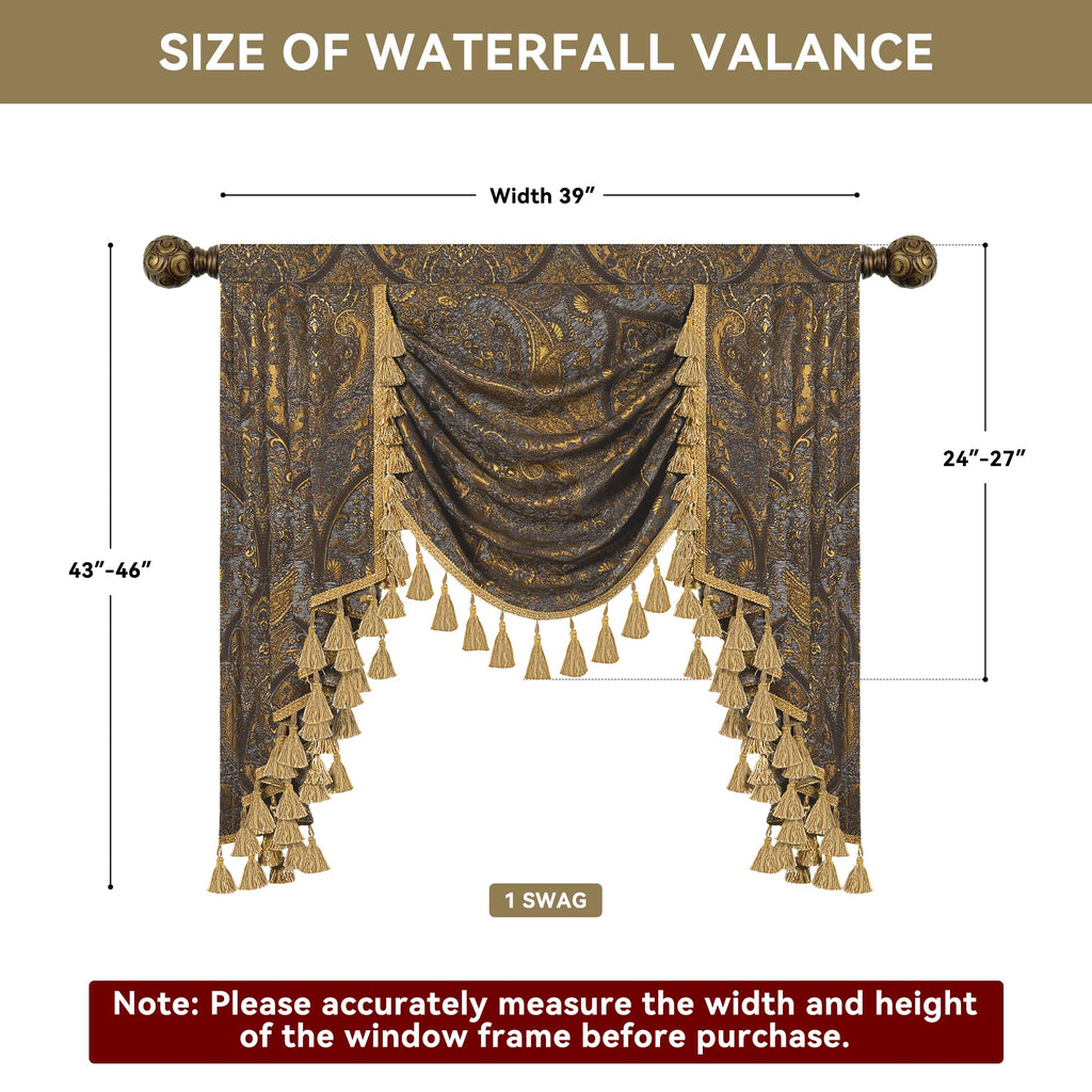 Antique Damask Waterfall Valance, W39 inch