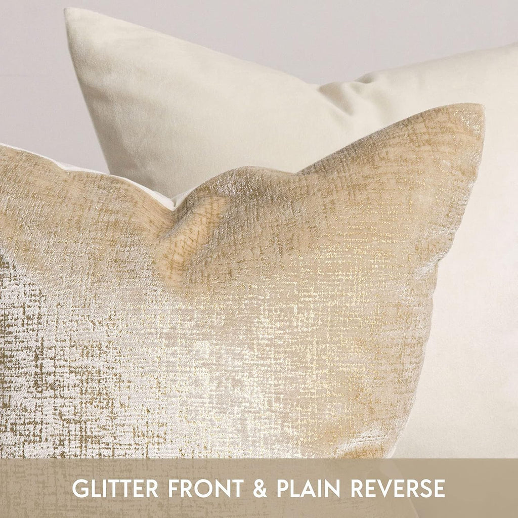 Pack of 2 Sparkling Velvet Decorative Solid Throw Decorative Pillow Cover Soft Gold Glitter Square Cushion Cover