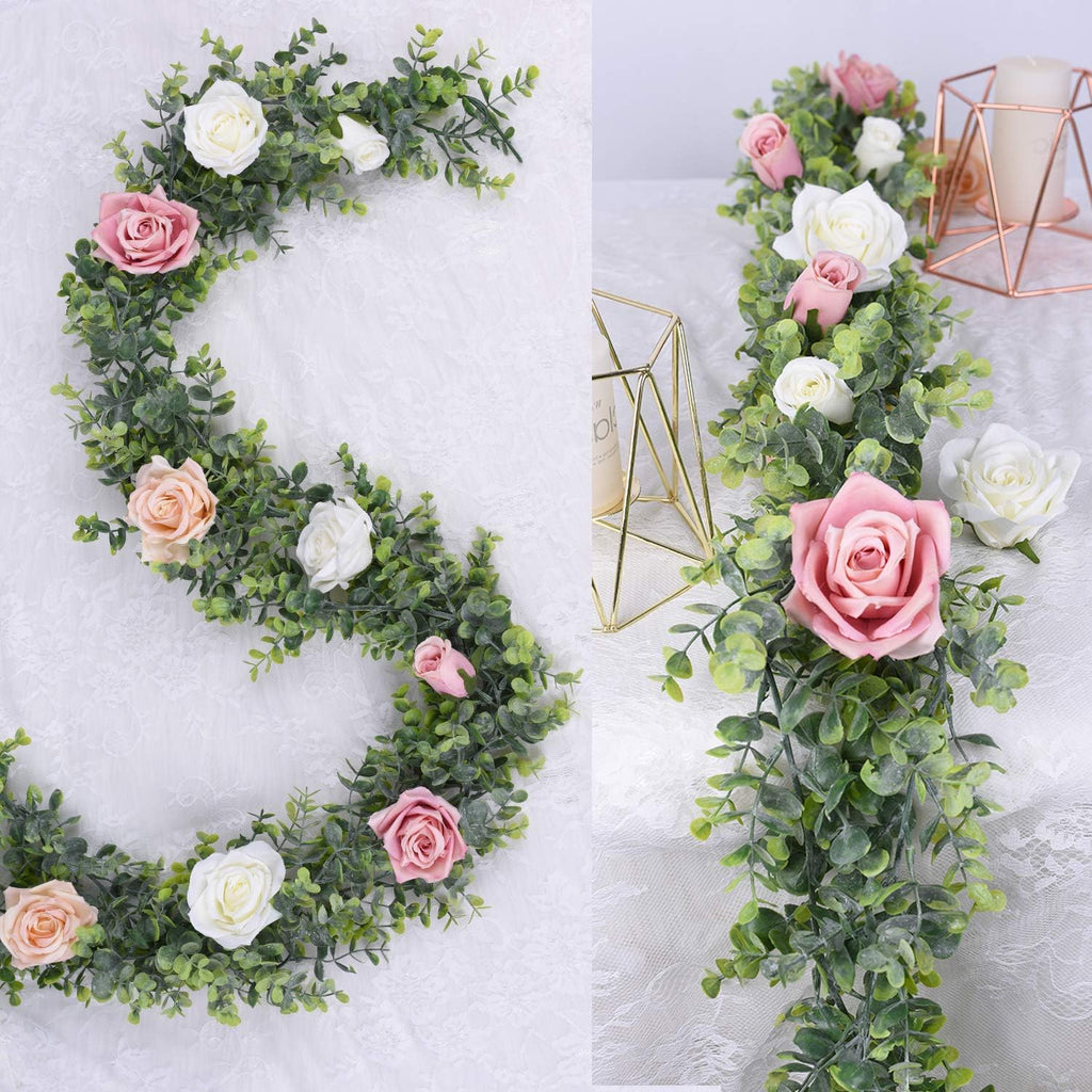 Faux Eucalyptus Garland Plant, Artificial Vines Hanging Eucalyptus Leaves Greenery Garland for Wedding - Set of 6