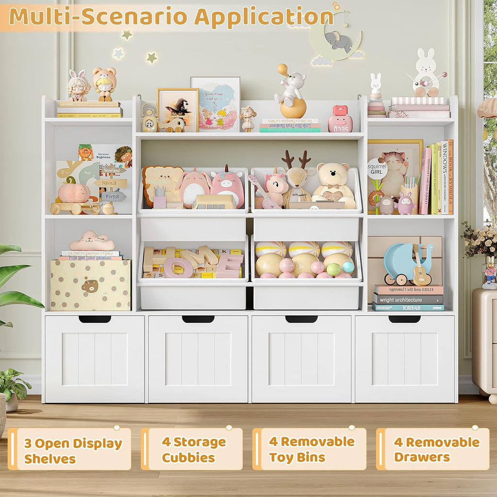 Toy Storage Organizer, Toy Organizer with 4 Movable Drawers and 4 Box Bins, Kids Playroom Storage Organization with