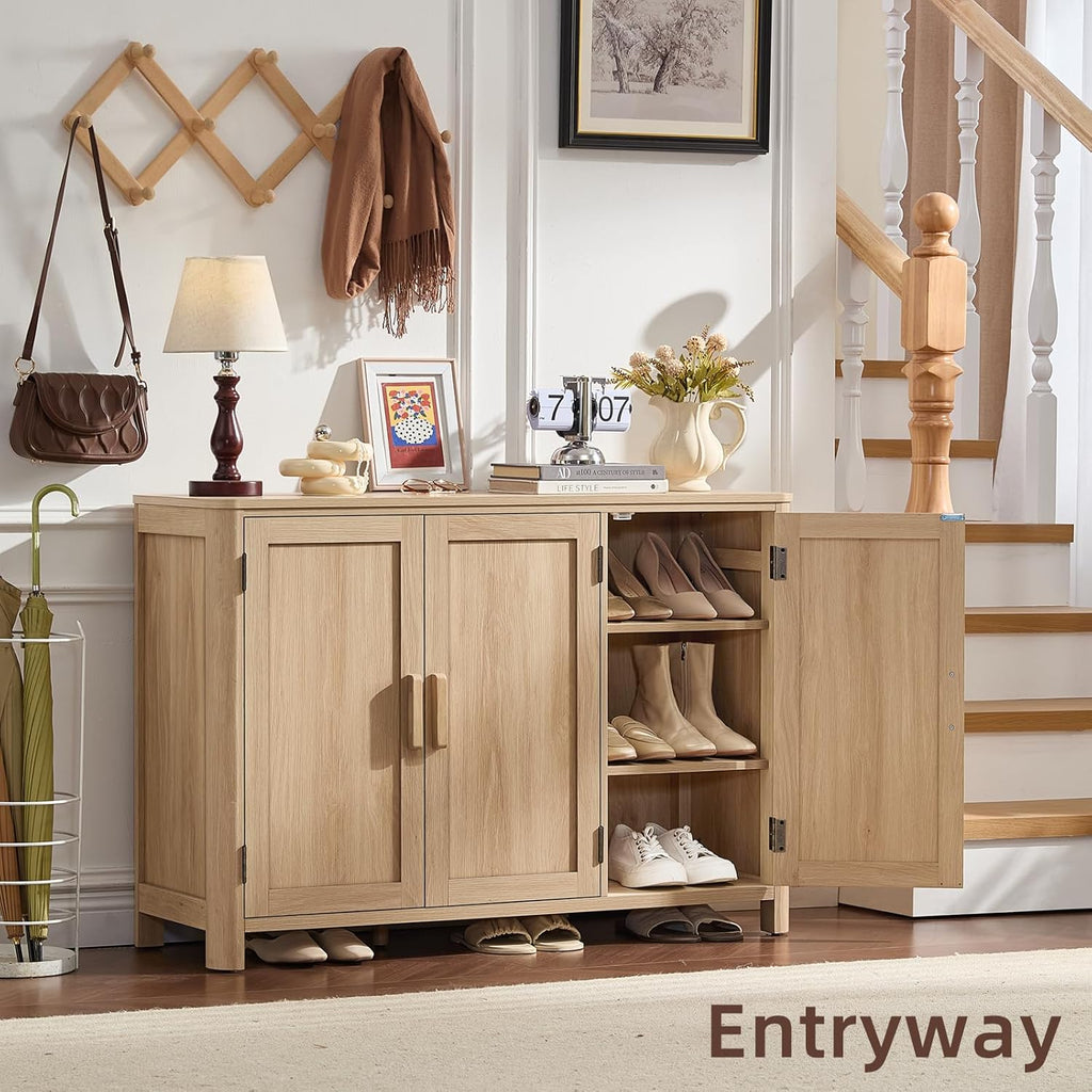 Sideboard Buffet Cabinet with Storage, 46" Arc-Shaped Credenza with 3 Doors & Adjustable Shelves