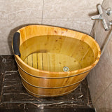 34 Inches Small Handcrafted Free Standing Wooden Bathtub, Portable Deep Soaking Tub for Relaxation, Natural Cedar Wood