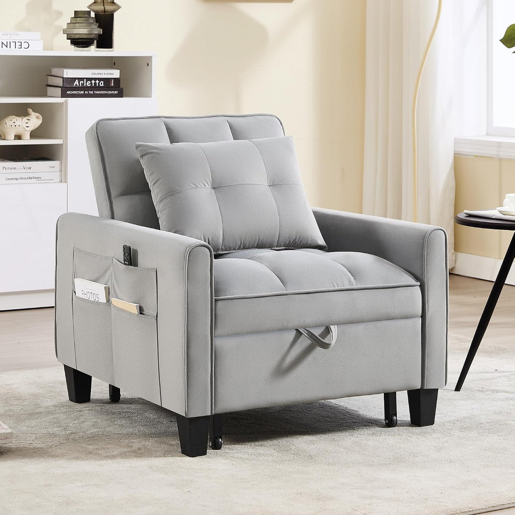 Convertible Sleeper Chair, 3 in 1 Sleeper Chair Bed Pull Out Sofa Bed Chairs, Single Sofa Beds with Adjustable