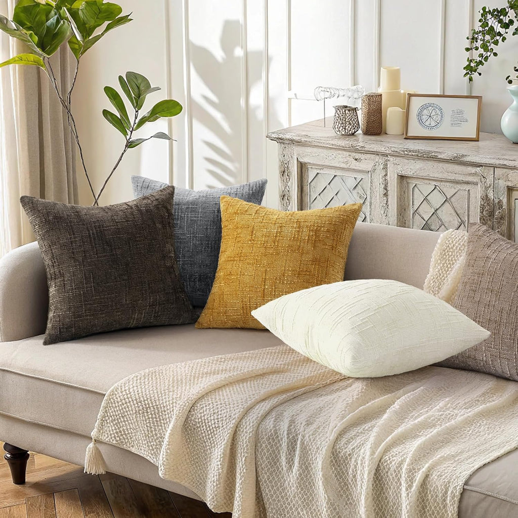 Summer Cream White Chenille Euro Sham Throw Pillow Covers 26x26 Set of 2 Textured Soft Cozy Slubby Couch Pillow