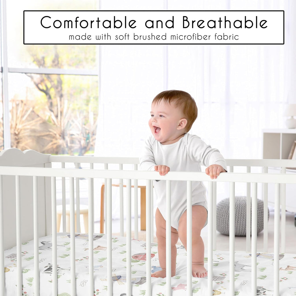 2-Piece Baby Crib Sheets Set (Farm Animals) for Boys or Girls, Infant Nursery, Toddler Room - Standard Size (Neutral
