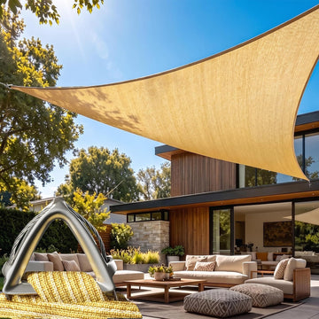 Heavy Duty 12' x 12' x 12' Beige Sun Shade Triangle Pro Ring Shade Sail, 260 GSM Commercial Grade UPF50 Sunshade