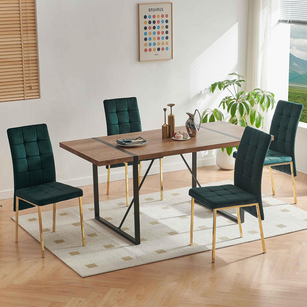 Upholstered Velvet Dining Chairs Classic Kitchen High Back Chairs Set of 4, Featured Dovetail Tufted Side Chairs