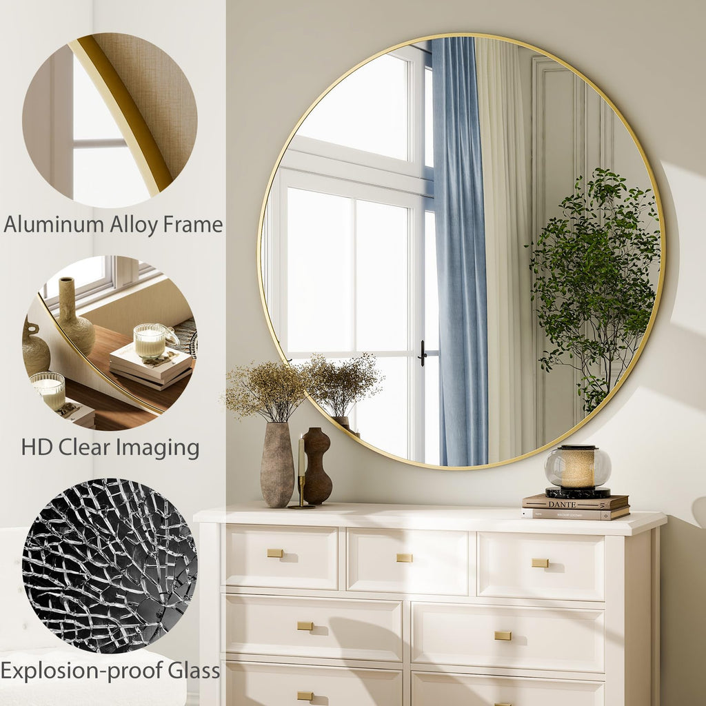48 Inch Round Mirror Gold Circle Bathroom Mirror