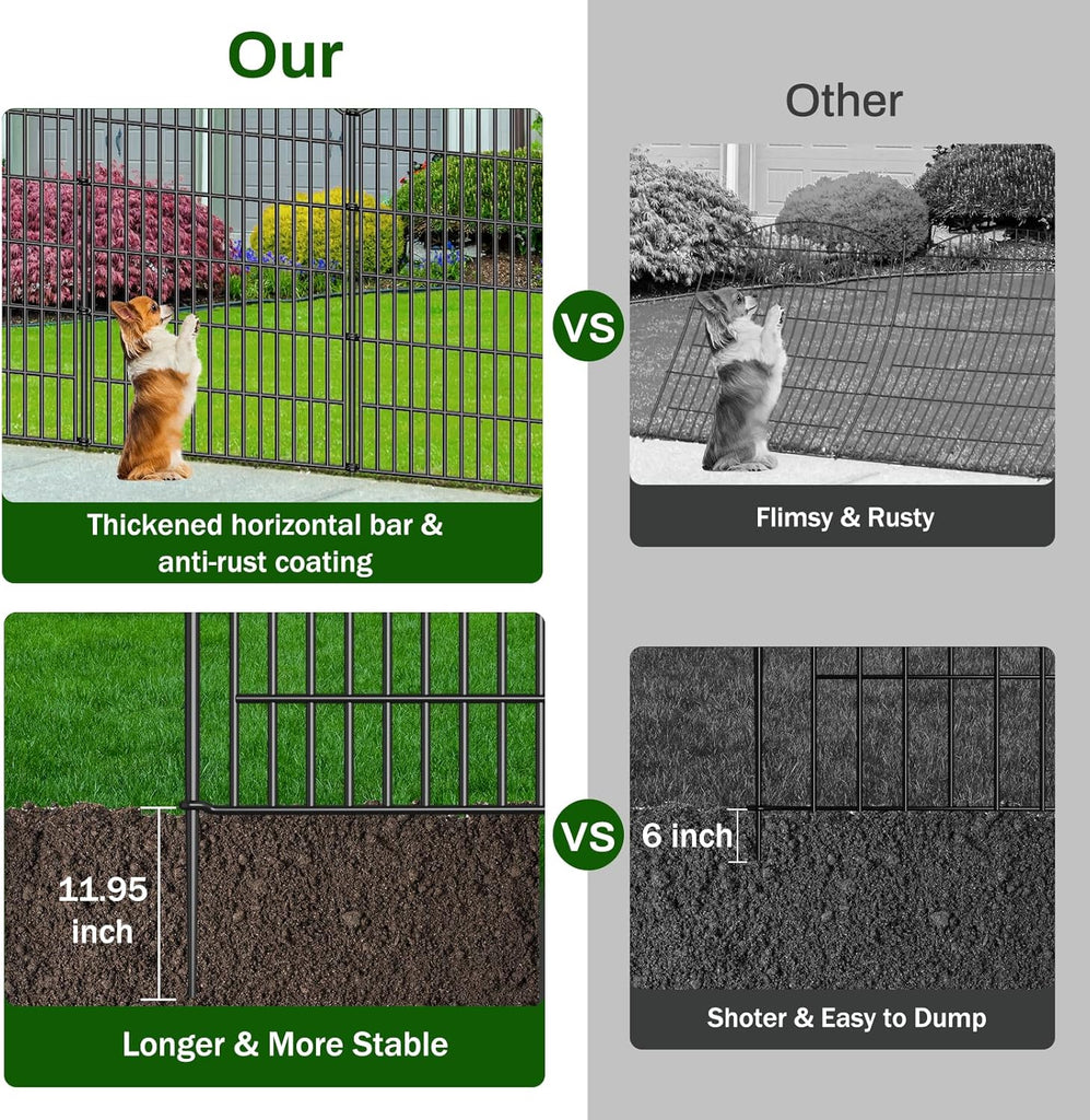 10 Panels No Dig Decorative Garden Fence - 40 in (H) x 23.6 ft (L), Dog Fence Outdoor for Yard,Rustproof Metal Animal