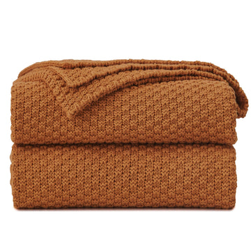 100% Cotton Knitted Throw Blanket - Burnt Orange, Soft & Cozy, Machine Washable, 60"x80" - Perfect, Couch, Sofa, Bed