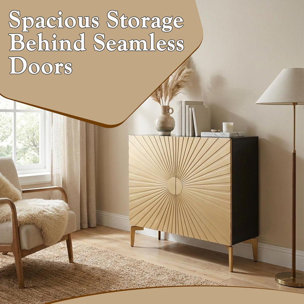 2-Door Storage Cabinet - Accent Sideboard Buffet in Gold & Black, Storage Cabinet for Living Room, Hallway, Kitchen