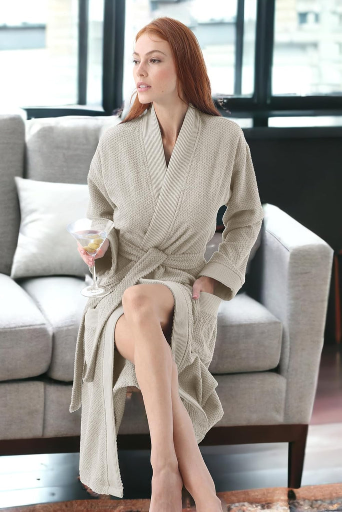 Turkish Cotton Bathrobe for Women - Organic GOTS Certified Terry Hooded Kimono Robe - Spa Quality Women's Cotton Robe