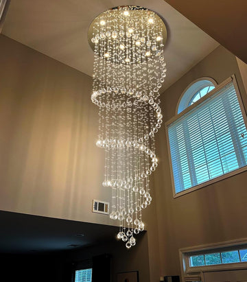 118 Inches Crystal Glam Chandelier Long Light Chandeliers with Dimmable Light Bulbs Gold High Ceiling Pendants Light Fixtures for Foyer Entryway Living Room Stair
