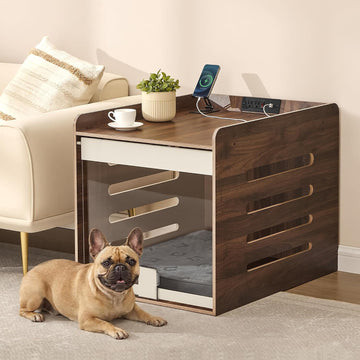 Dog Crate Furniture, Flip-Up Hidden Acrylic Door, Charging Station