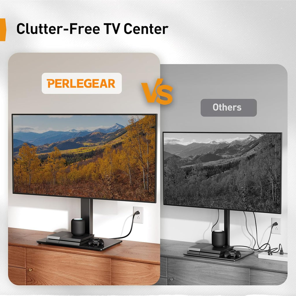 Universal TV Stand with Power Outlet, Swivel TV Stand for 32-80 inch TVs up to 99 lbs, TV Base with Tempered Glass