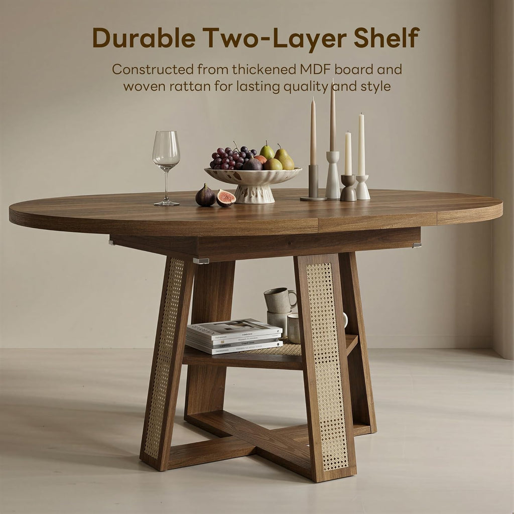 43"-59" Extendable Round Dining Table for 4-8, Transformer Oval Dining Room Table with Removable Leaves Space Saving