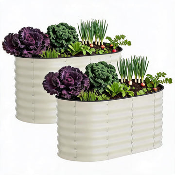 2 Pack 4x2x2ft Galvanized Raised Garden Bed, Oval Metal Planter Box