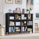12 Cube Storage Organizer, Farmhouse 62 Inch Wide Black Oak Display Bookshelf, Wooden 3 Tier Large Open Book Shelf