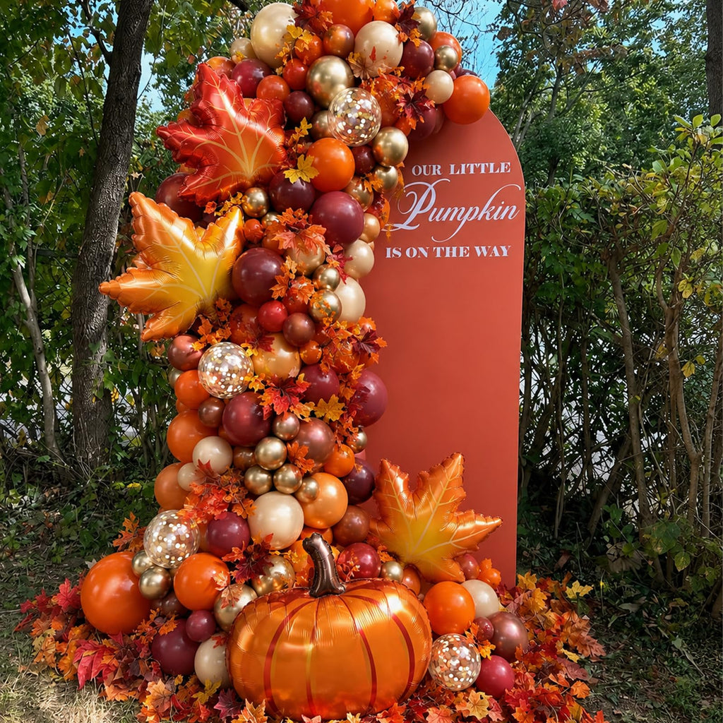 Fall Balloon Arch Kit with Pumpkin Maple Leaves Foil Balloons