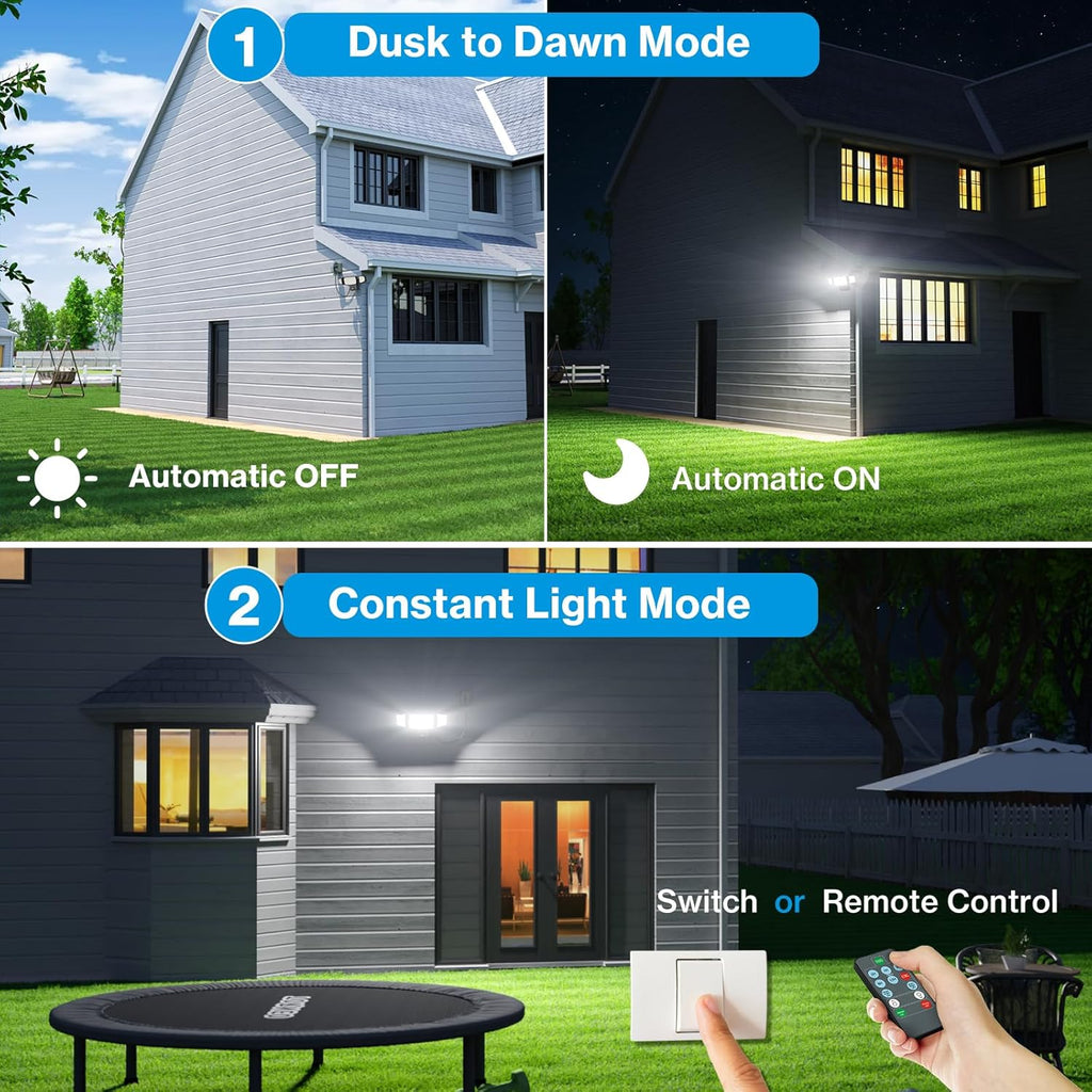 80W Plug in Flood Lights Dusk to Dawn Outdoor Lighting, 8000LM Exterior LED Security Light with Remote, IP65