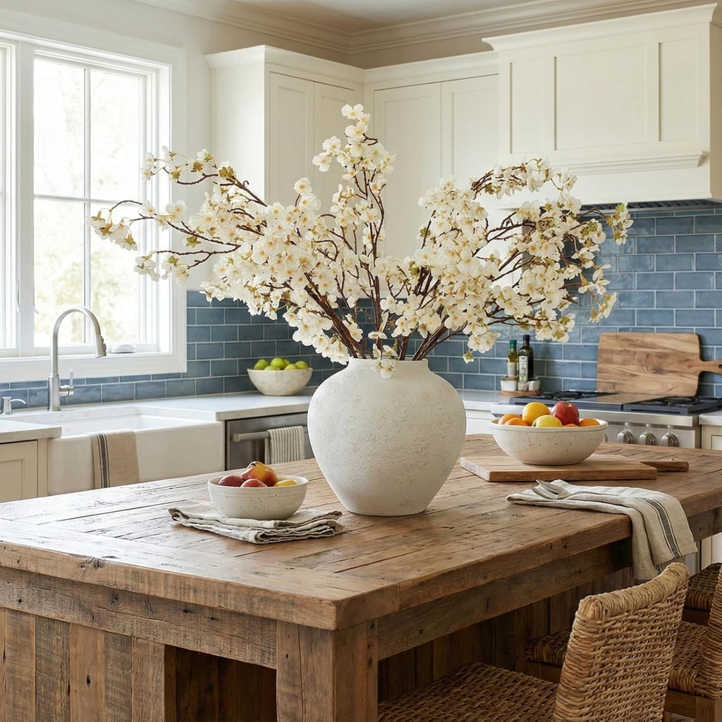 White Rustic Large Round Vase