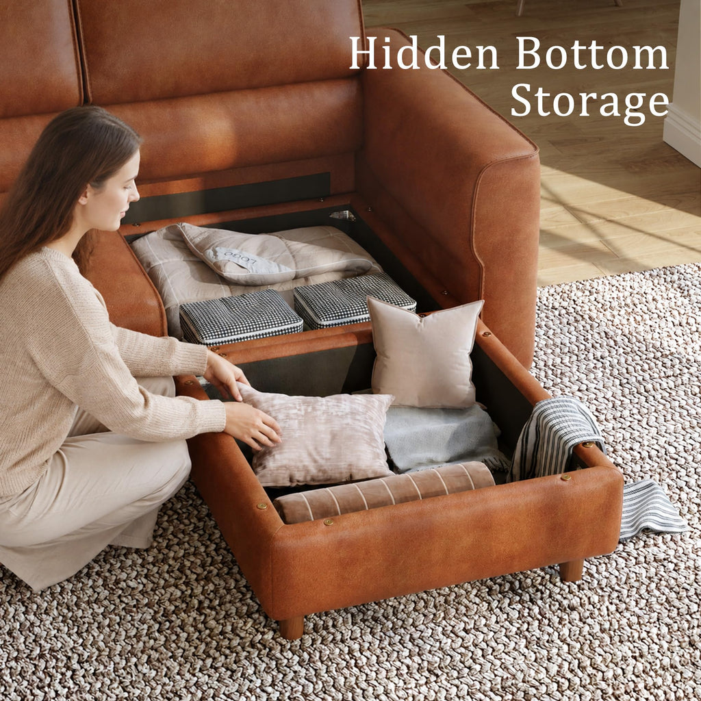 119.2" Leather Modular sectional couches, with storage, Brown