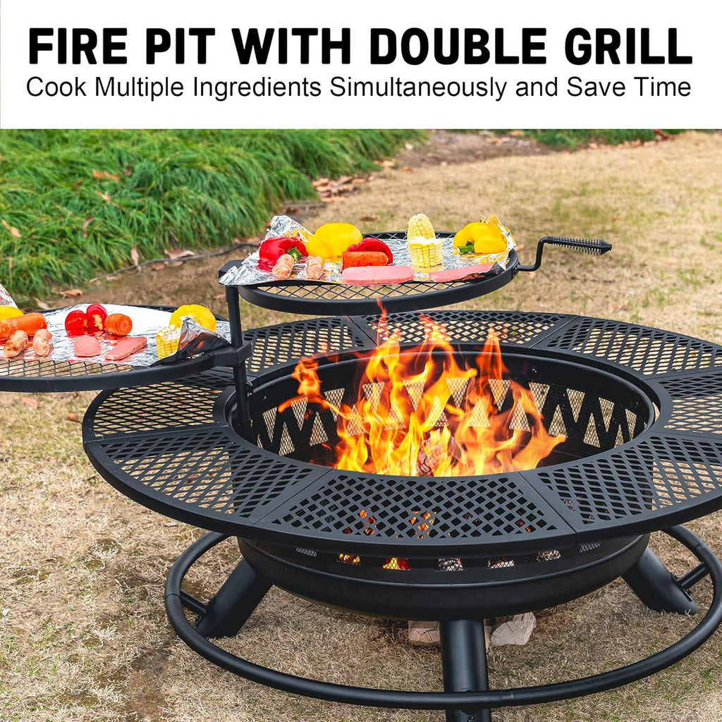 47 Inch Fire Pit with 2 Grills, Outdoor Extra Large Fire Pit for Outside