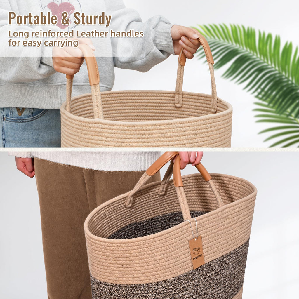 Large Laundry Basket, Laundry Hamper with Leather Handles, 90L Woven Dirty Clothes Hamper, Rope Hampers, Barthroom