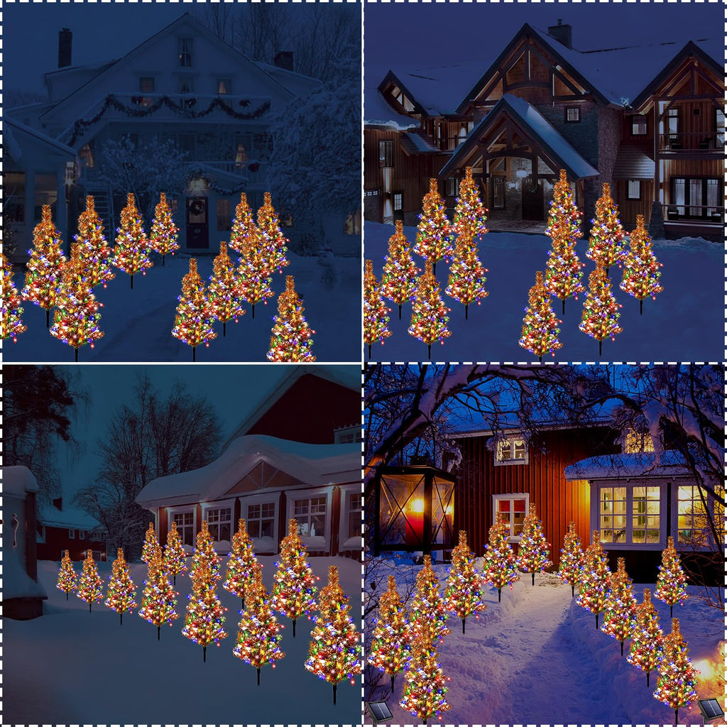 12 Pack Solar Christmas Trees Outdoor 240 LED Multicolor Lights
