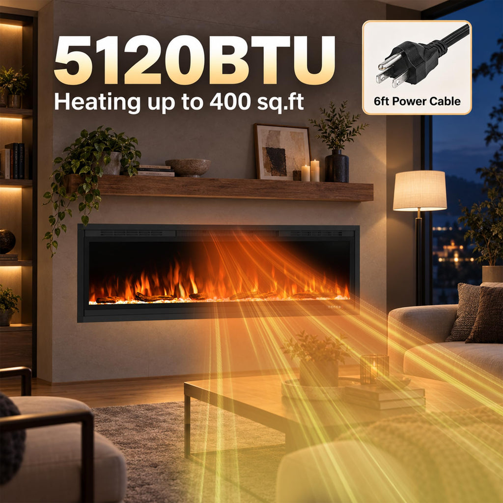 74" WiFi-Enabled Electric Fireplace Insert, APP Smart Control, Wall Mounted&Recessed Linear Fireplace Heater with