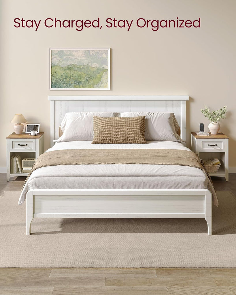 Farmhouse Nightstands with Charging Station, Set of 2 Bedside Tables, Side Tables with Drawer, Open