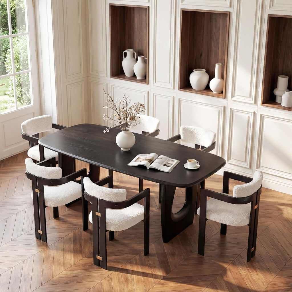 Modern Dining Table for 4-6 People,68'' Rectangle Dining Table, Kitchen Table with Pedestal Base, Dinner Table for Dining Room, Kitchen, Living Room (Black)