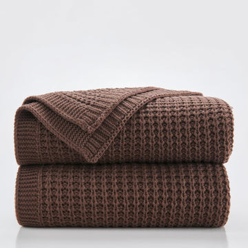 Brown Throw Blanket, Soft Chunky Cable Knit Throw Blanket, Classic Fisherman's Rib Stitch Pattern Throw, 50"X60"
