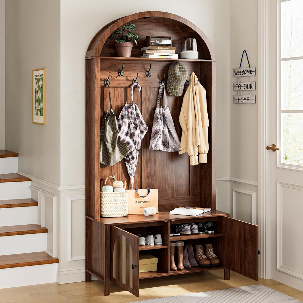 Hall Tree with Bench and Shoe Storage, Entryway Storage Bench with Coat Rack, 78.74" Coat Rack with 7 Hooks and